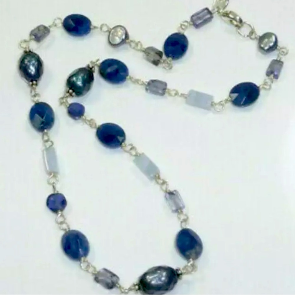 Silpada Vintage Sterling Silver Blue Lace Agate Sodalite Genuine Pearl Necklace